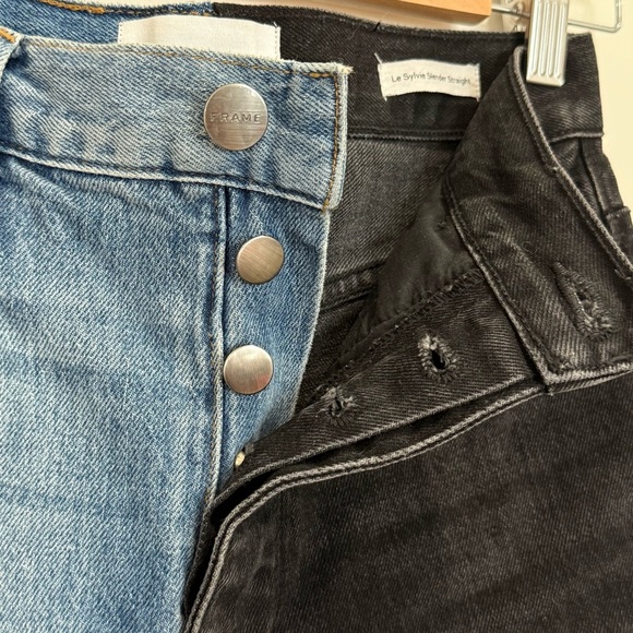 Frame Le Sylvie Slender Straight Jeans Black Indigo Mix Playtha Two Tone Size 24 - Picture 7 of 12